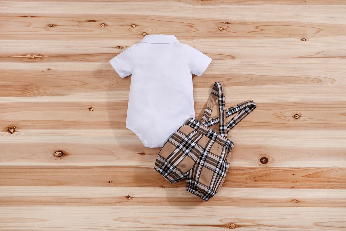 Styling option for baby boys plaid bear bodysuit & trousers set