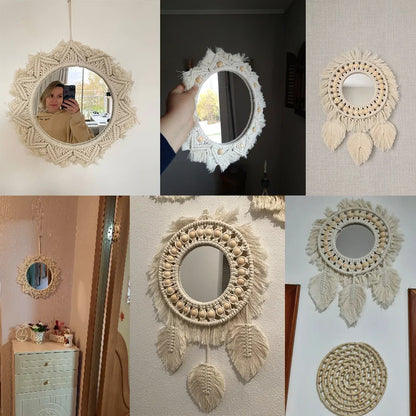 Macrame Mirror Set Cotton Fringe Boho Wall Hanging Mirrors Fall 2025 Cozy Nursery Home Decor Gift