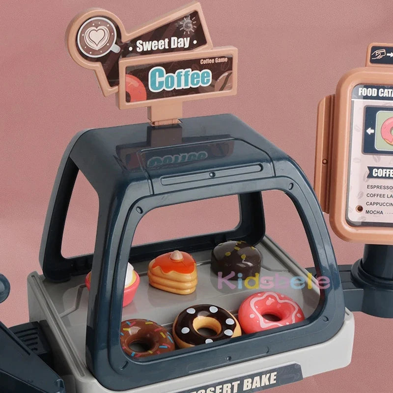 Pretend Play Coffee and Bakery Set with Cash Register and Kitchen Accessories for Kids