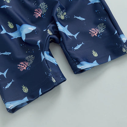 Additional gallery view 8 of boys shark print long sleeve rash guard swimwear set