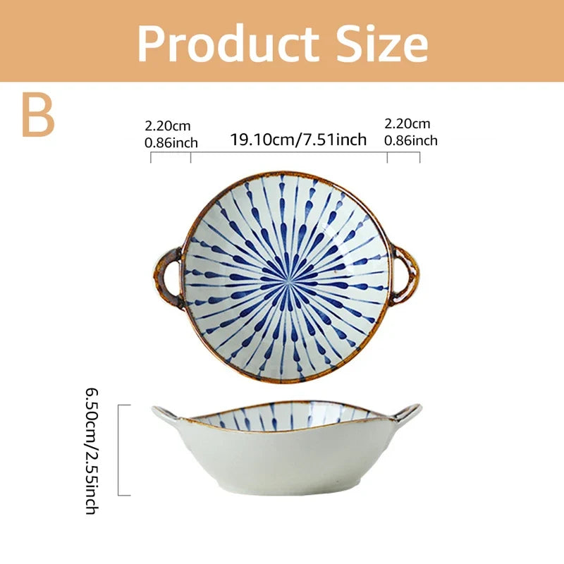 Ceramic 7.5 Inch Noodle Bowl With Handles Floral Porcelain