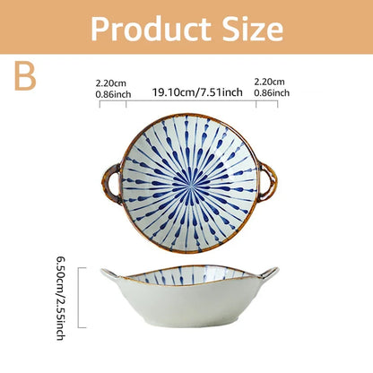 Ceramic 7.5 Inch Noodle Bowl With Handles Floral Porcelain