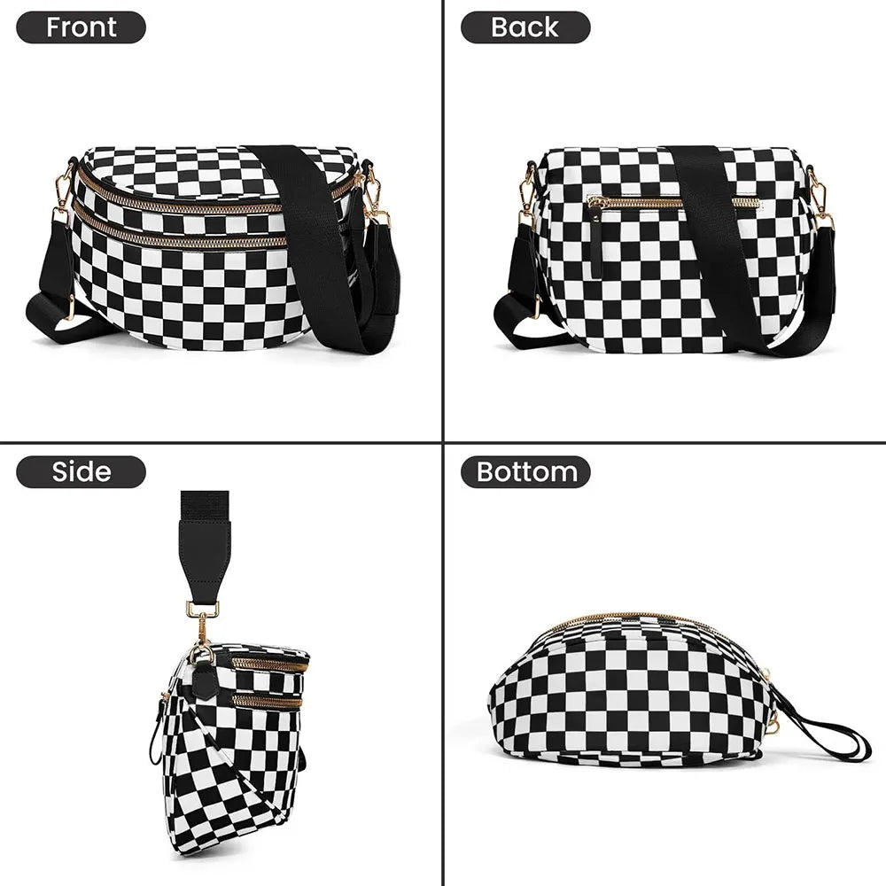 Casual women's checkered crossbody shoulder bag – high-capacity sling bag with adjustable strap