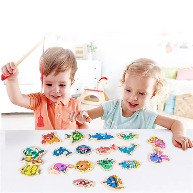 Interactive Montessori Wooden Fishing Game - Magnetic Marine Life Learning Toy for Kids, Parent-Child Engagement, Eco-Friendly Design