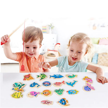 Interactive Montessori Wooden Fishing Game - Magnetic Marine Life Learning Toy for Kids, Parent-Child Engagement, Eco-Friendly Design