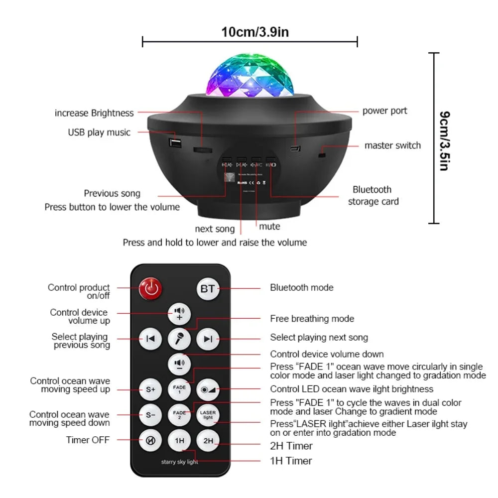 Colorful Starry Galaxy Projector Night Light Child Bluetooth Music Lamp Gift