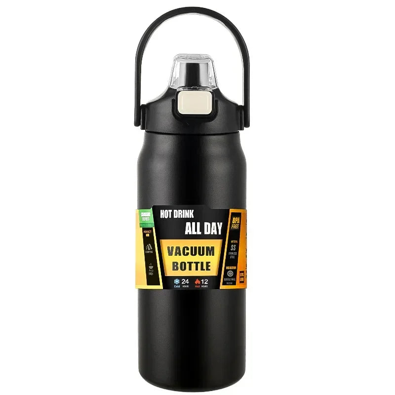 800ml Stainless Steel Thermos Mug - Portable Vacuum Flask for Hot & Cold Drinks, Outdoor Sports Water Bottle with Straw