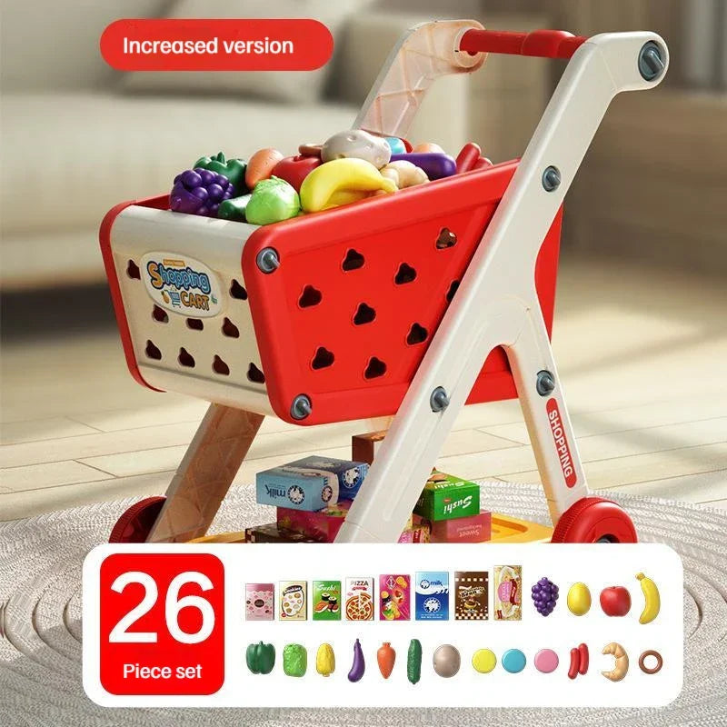 Shopping Cart Toy Push Along Grocery Trolley Kids Pretend Play Supermarket Back To School 2025 Early Education Gift