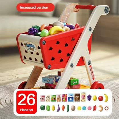 Shopping Cart Toy Push Along Grocery Trolley Kids Pretend Play Supermarket Back To School 2025 Early Education Gift