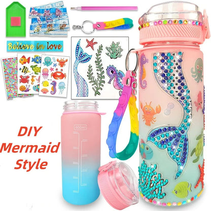 DIY Mermaid & Unicorn Water Bottle Craft Kits for Girls - Fun Arts and Crafts Birthday Gift with Fidget Keychain