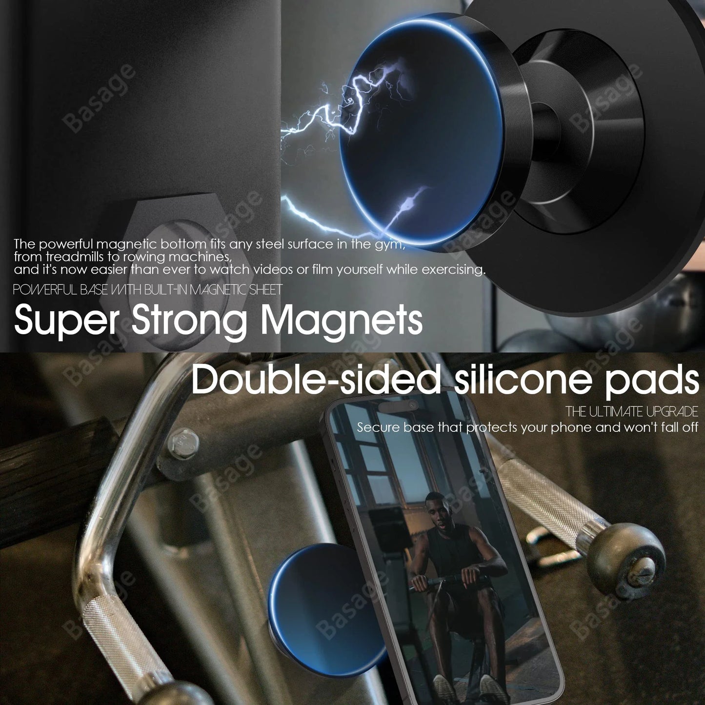 Magnetic Gym Phone Holder & Accessories - Hands-Free Workout Mount