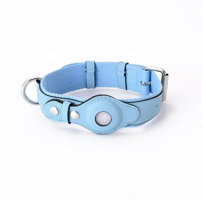 Leather Dog Collar Adjustable Padded Pet Collar With AirTag Holder Luxury Design All-Season Comfort Gift