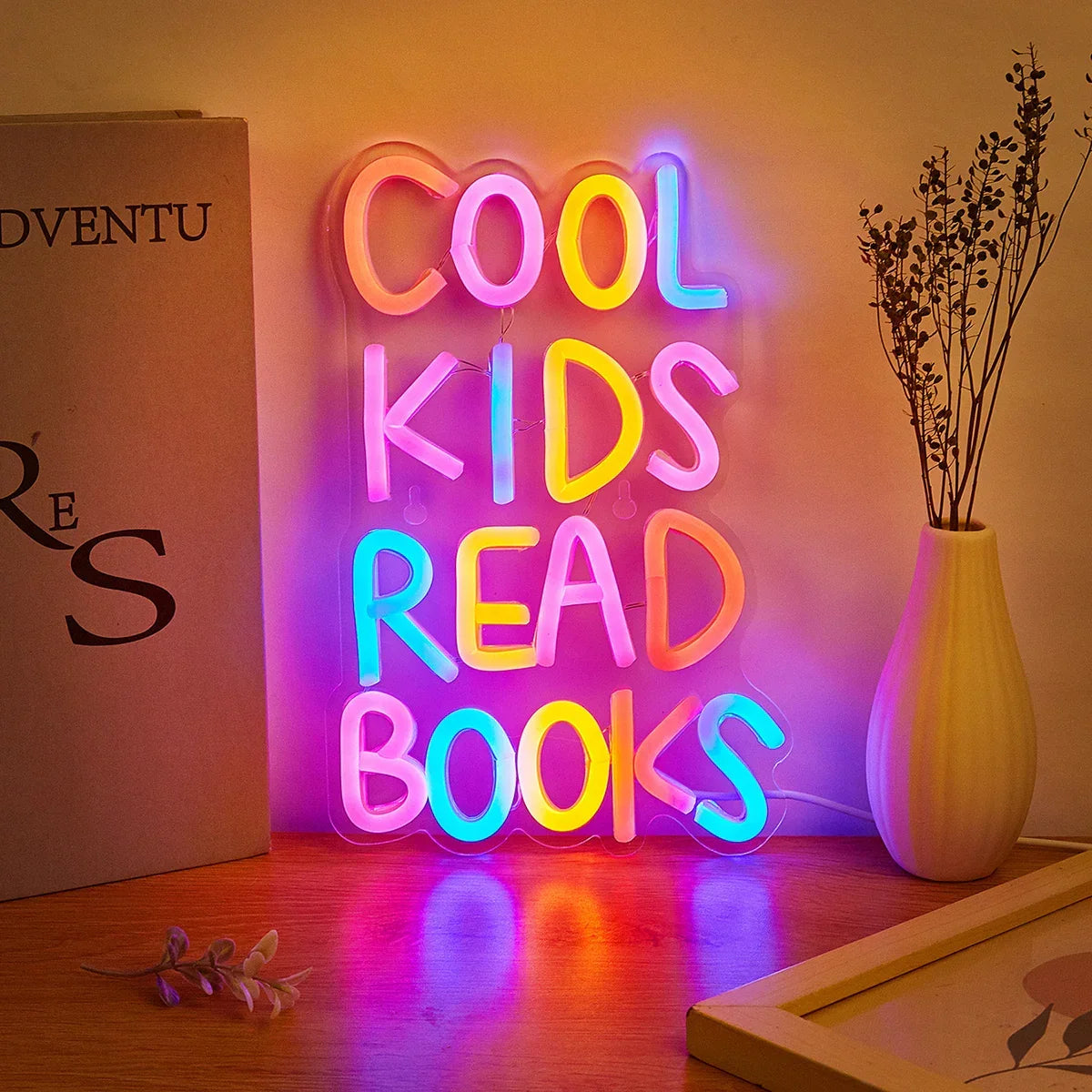LED Neon Sign Multicolor, Cool Kids Read Books Wall Decor USB Powered, Kids Room Party Wedding Back To School 2025