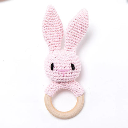 Wooden Crochet Animal Teether Rattle Newborn Sensory Toys