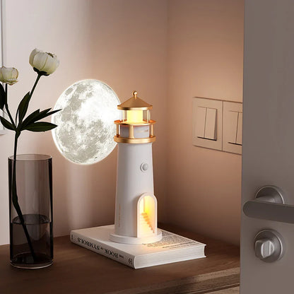 Moon Projection Light Lighthouse Desktop Night Lamp Dimmable Bluetooth Speaker Motion Sensor Holiday 2025 Gift