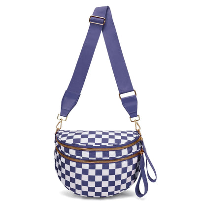 Casual women's checkered fanny pack – large capacity bum bag, adjustable crossbody mommy travel bag