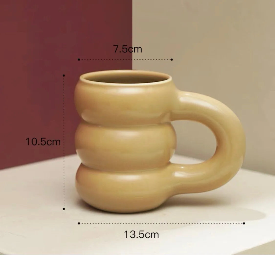 Ceramic Mug Ergonomic Handgrip Sculptural Nordic Coffee Cup Fall 2025, Oversized Handle Cozy Gift