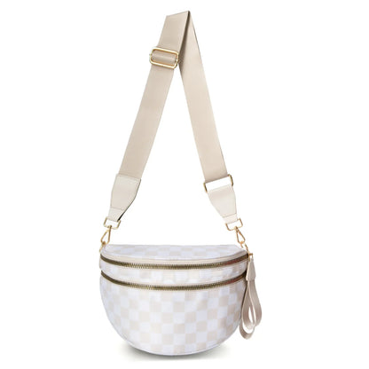 Casual women's checkered fanny pack – large capacity bum bag, adjustable crossbody mommy travel bag