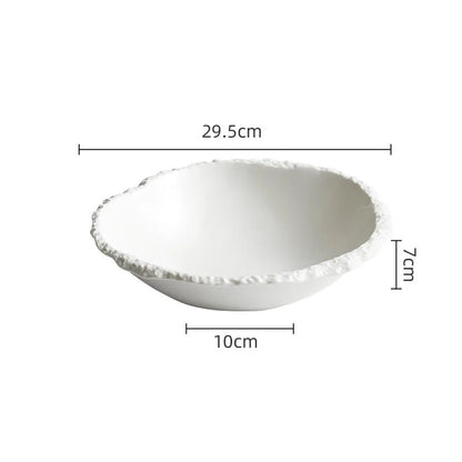 White Porcelain Rock Edge Soup Bowl Modern Tableware