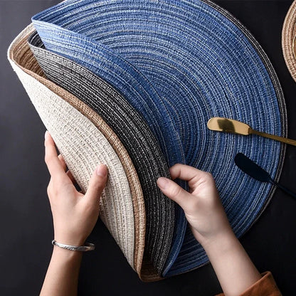 6pcs Round Woven Ramie Placemats - Non-Slip Table Mats for Dining, Kitchen & Cafe Use