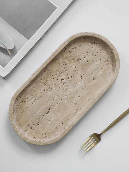 Vanity Tray Travertine Stone Minimalist Marble Style Tray Beige Organizer Fall 2025 Coffee Table Decor Gift