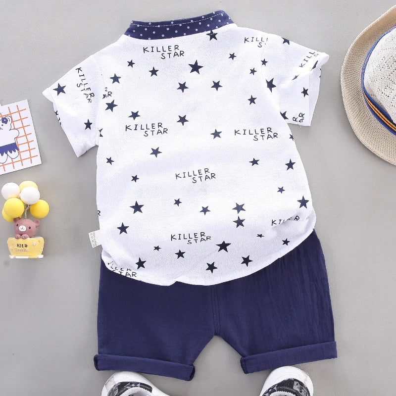 Baby boy wearing a summer t-shirt and shorts set