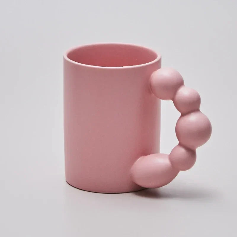 Ceramic Coffee Mug With Tray Beaded Handle Nordic Handmade Cup Fall 2025 Gift Decorative Serving
