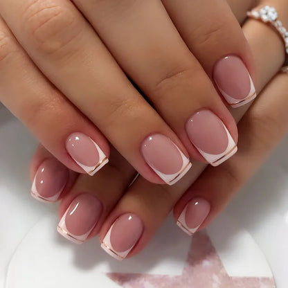 Press On Nails Short Square White Minimalist False Nail Tips Set Spring 2026 Reusable