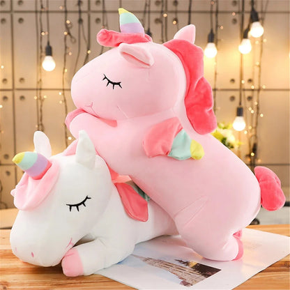 25CM Lying Unicorn Plush Toy - Soft Cute White Pink Horse for Kids Girls Birthday Gift