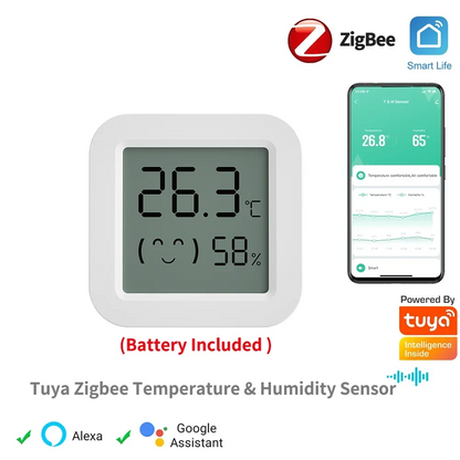 Tuya ZigBee Temperature Humidity Sensor with LCD Screen for Smart Home - Works with Alexa, Google Home, Smart Life App