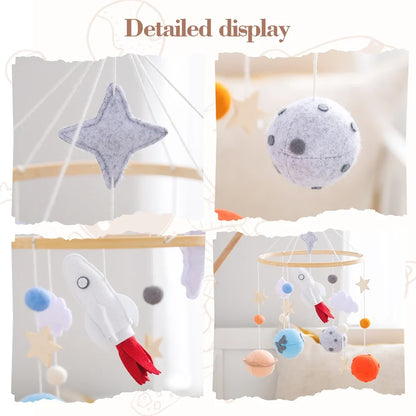Wooden Rocket Crib Mobile Newborn Sensory Toys Soothing