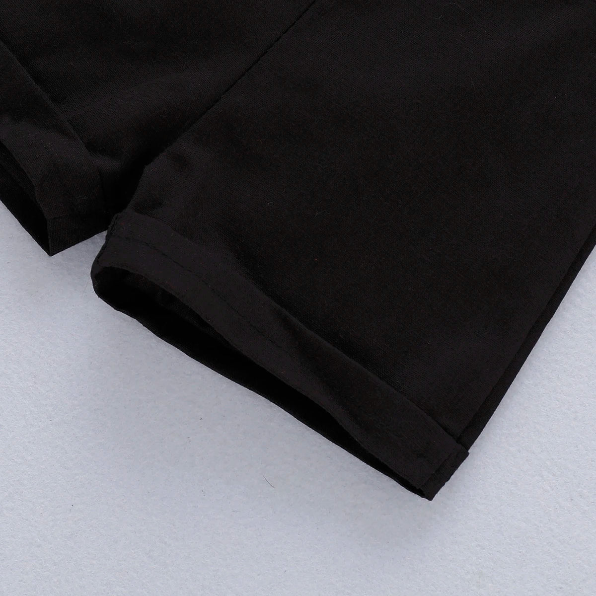 Fabric and texture detail of baby boys formal shirt & shorts romper set