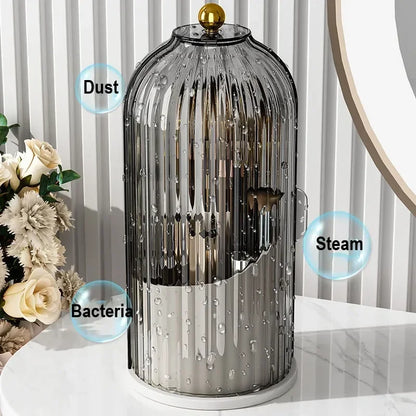 Rotatable Cosmetic Organiser - Transparent Dustproof Makeup Holder for Brushes & Lipsticks