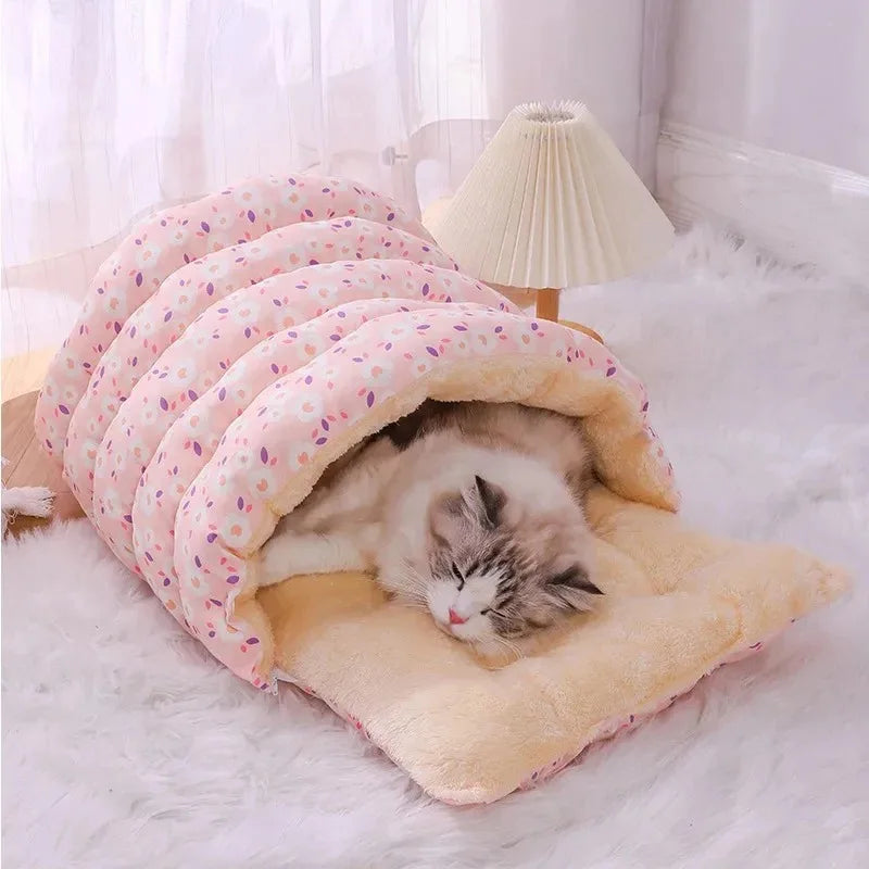 Cat Bed Cocoon Soft Coral Fleece Nest Indoor Winter 2025 Cozy Snuggly Warm Retreat For Cats