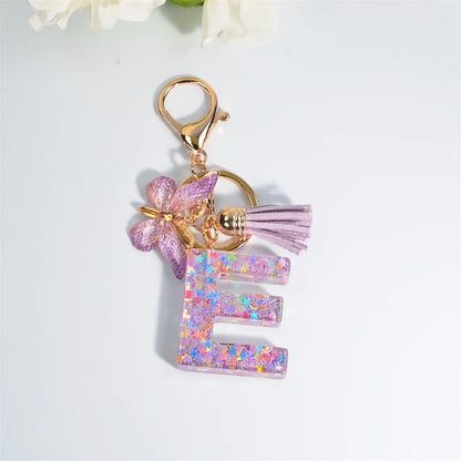 Sequin Letter Keychain With Butterfly Tassel Charm