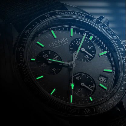 Quartz Chronograph Watch Blue Nylon Strap Waterproof