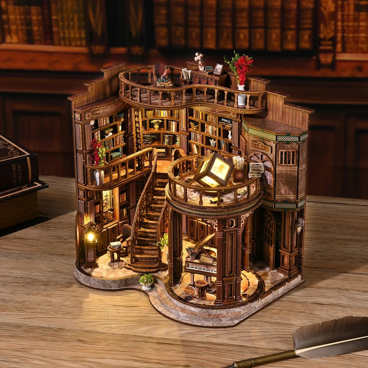 Miniature Dollhouse DIY Wooden Book House Kit Cozy Fall 2025 Room Decor, Handmade Architectural Model Gift