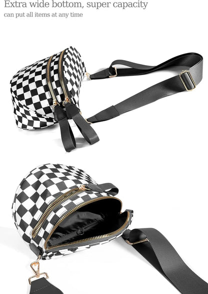 Casual women's checkered crossbody shoulder bag – high-capacity sling bag with adjustable strap