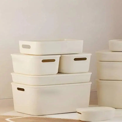 Beige PP Ins Style Storage Box with Lid - Home Organizers for Dustproof Clothing & Toys