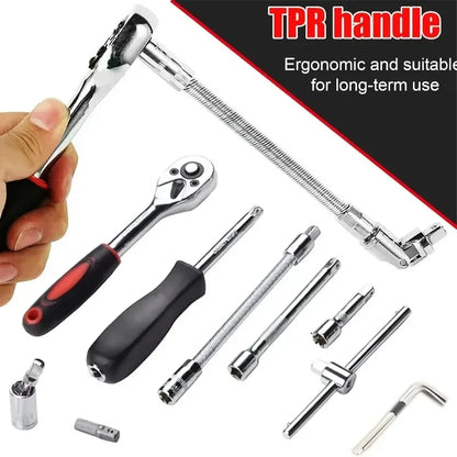 Metric Socket Wrench Set - Home Tools Car Mechanic Kit with Ratchet and Adapters