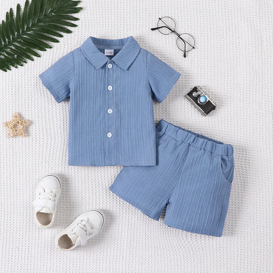Woven jacquard short sleeve shirt and shorts set in a smart casual style