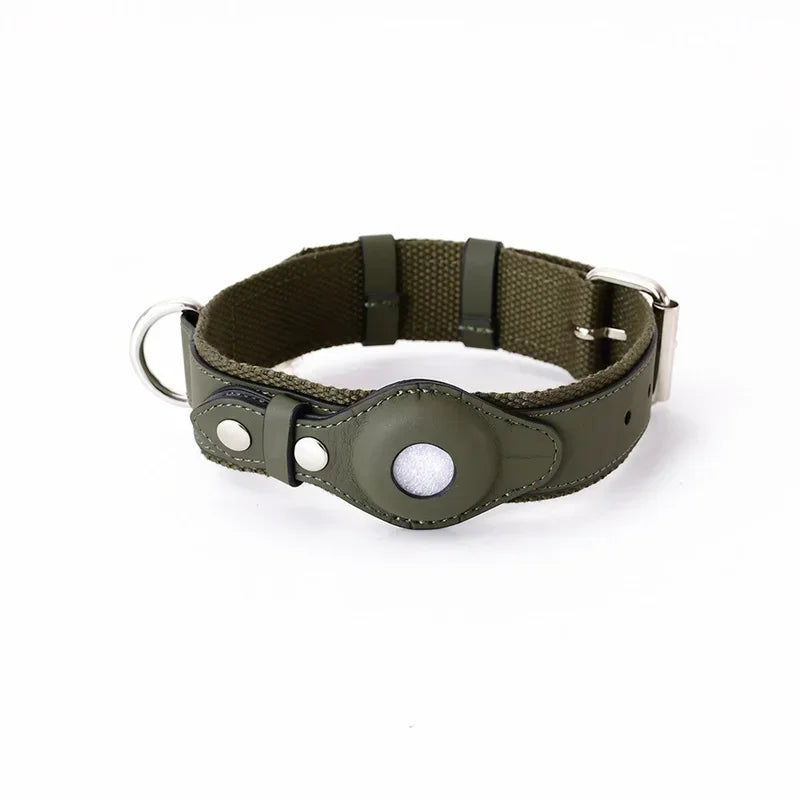 Leather Dog Collar Adjustable Padded Pet Collar With AirTag Holder Luxury Design All-Season Comfort Gift