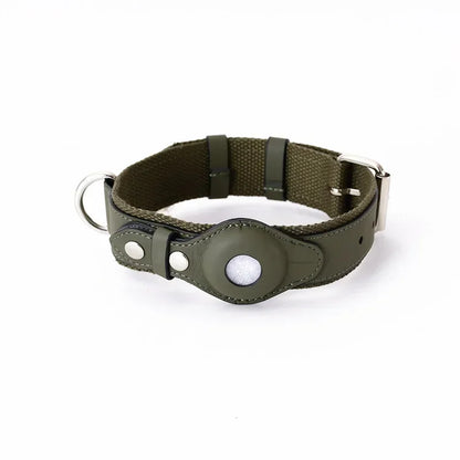 Leather Dog Collar Adjustable Padded Pet Collar With AirTag Holder Luxury Design All-Season Comfort Gift
