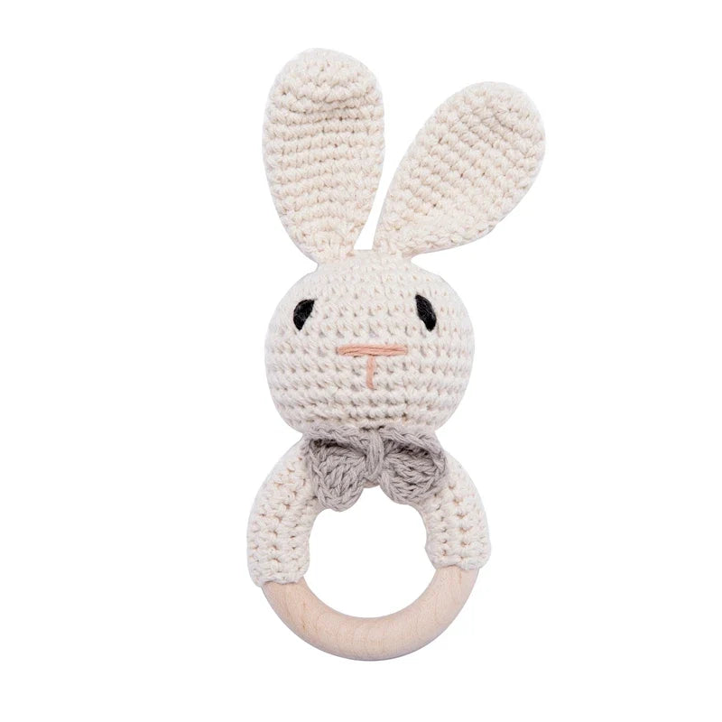 Wooden Crochet Animal Teether Rattle Newborn Sensory Toys