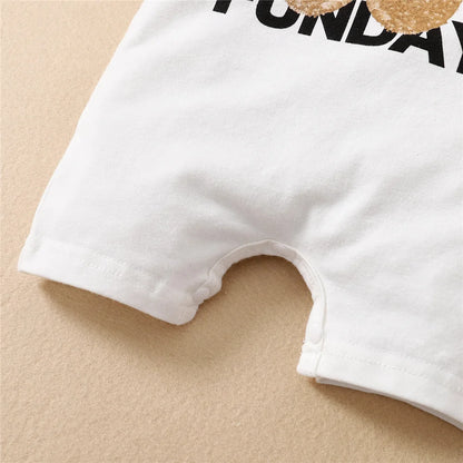 Styling option and alternate perspective of the baby boys panda bear short sleeve romper and hat set