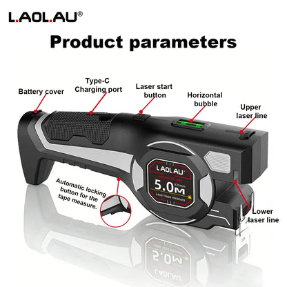 LAOLAU 2-in-1 Laser Tape Measure 5M/16FT – Type-C Rechargeable Class II Laser Auto-Lock Tool 2026