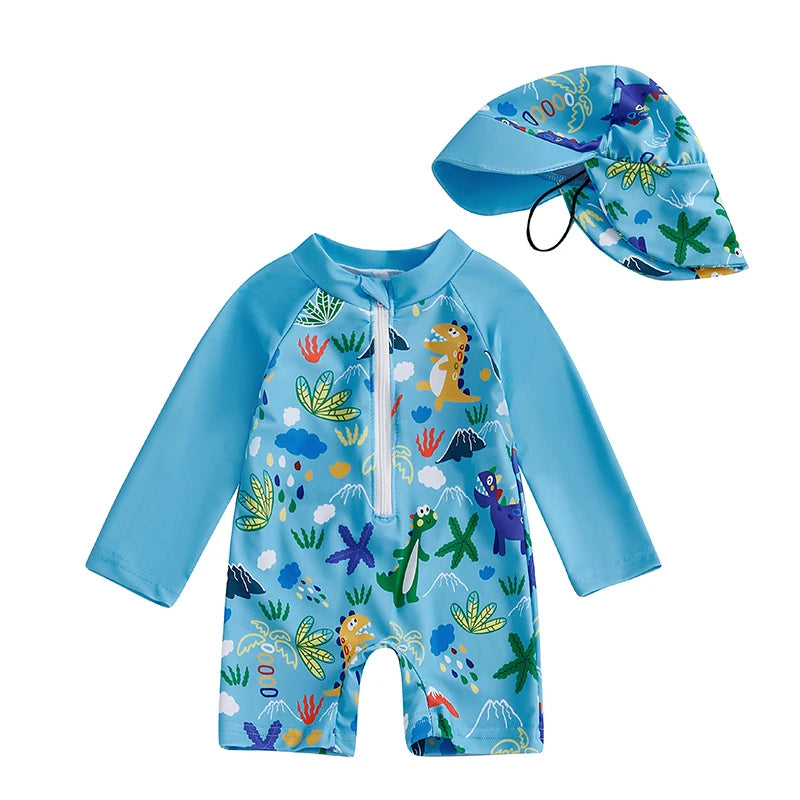 Additional gallery view 10 of boys shark print long sleeve rash guard swimwear set