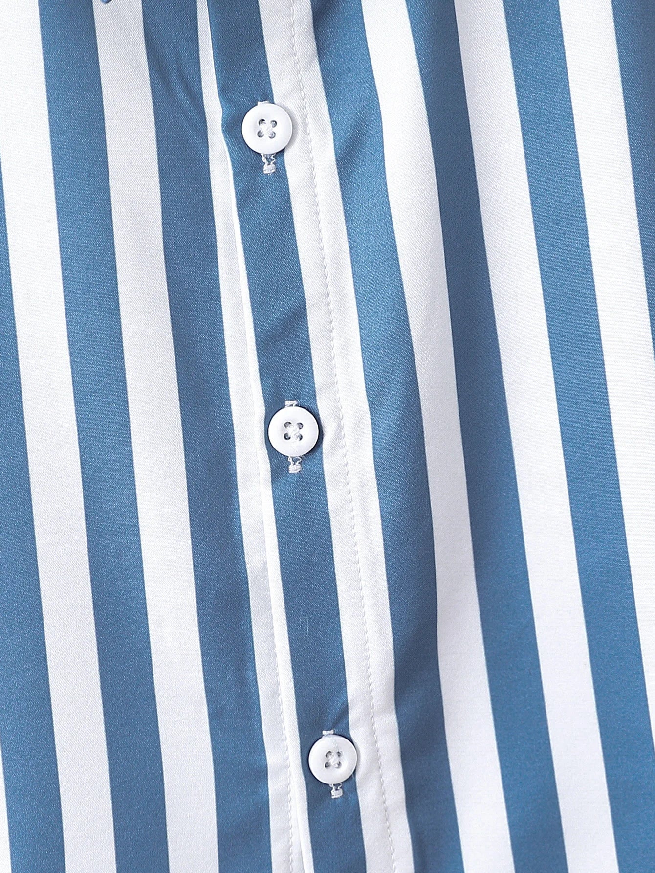Design features and details on the boys blue and white striped shirt set - view 4