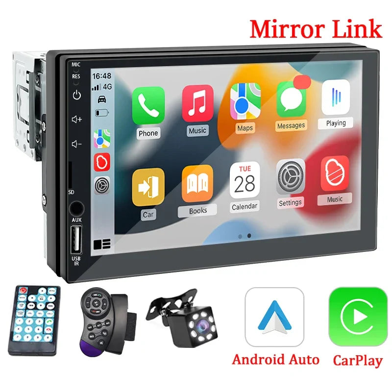 Car Stereo 7-Inch 1 Din CarPlay Android Auto MP5 Head Unit With USB Bluetooth Rear View Camera Fall 2025 Gift