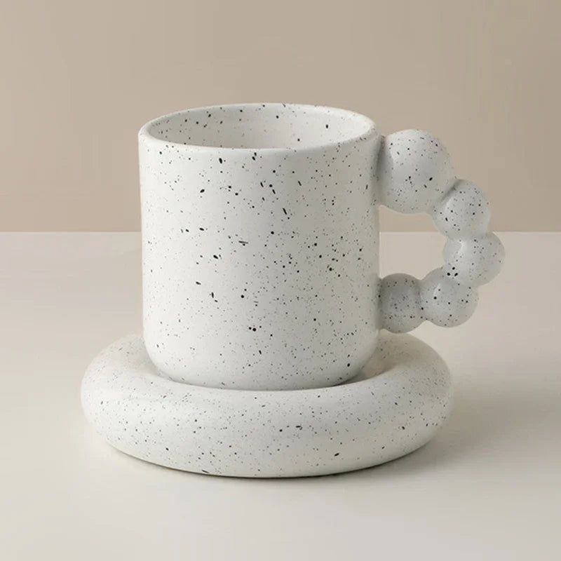 Ceramic Coffee Mug With Tray Beaded Handle Nordic Handmade Cup Fall 2025 Gift Decorative Serving